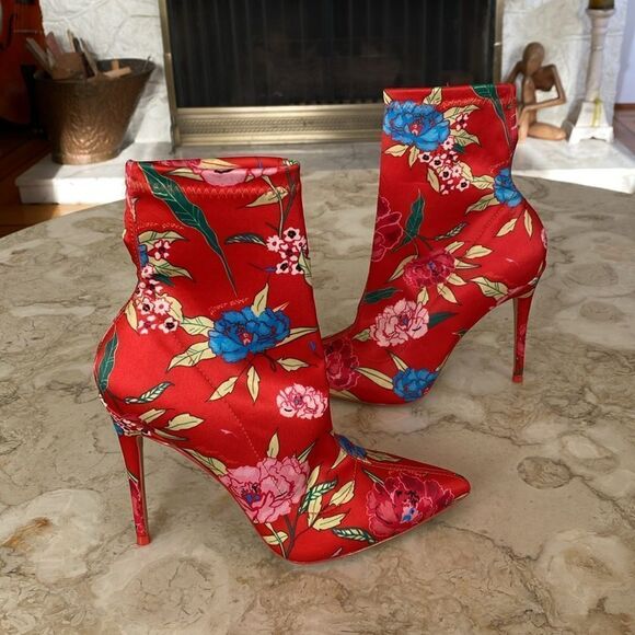 NWOT Aldo Cirelle Stiletto Sock Booties Floral Print - Picture 5 of 13
